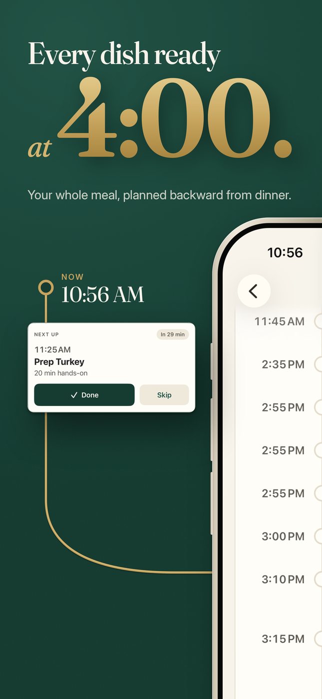 The app's timeline: every dish ready at 4:00 PM