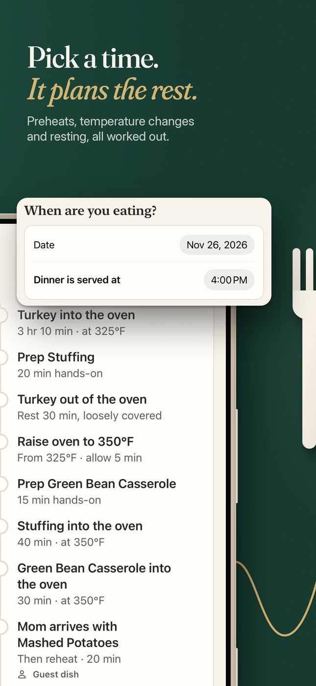 Pick a time and the app plans the rest