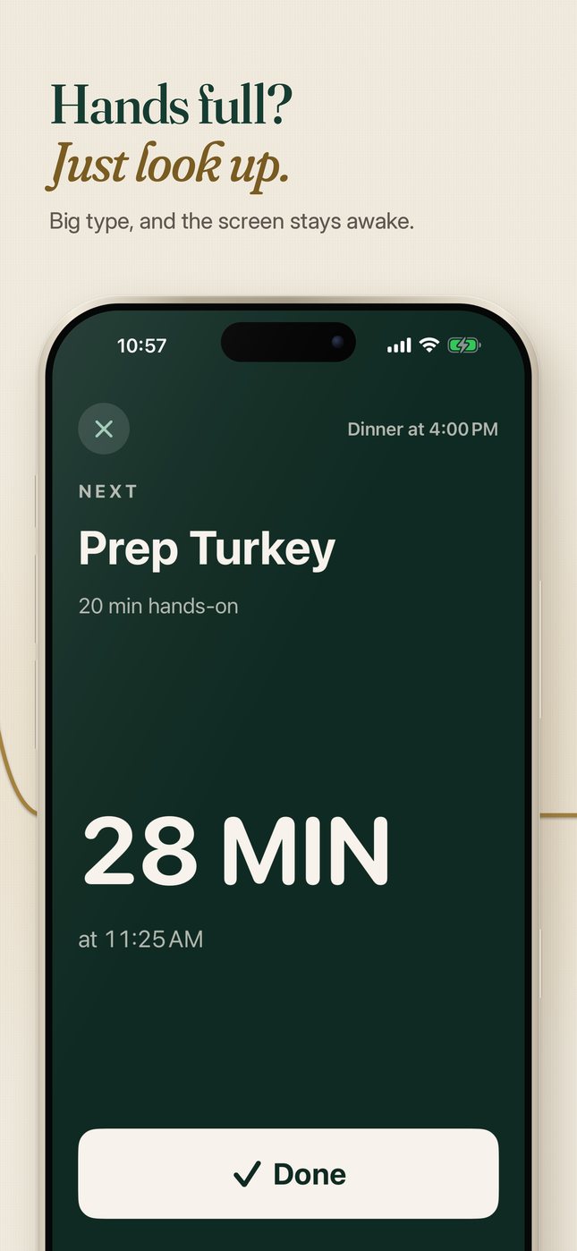 Cook Mode shows the next step in big type