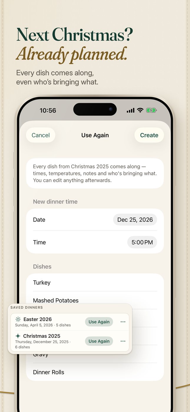 Use Again copies a dinner to next year