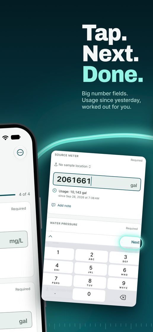 Tap, Next, Done: big number fields and meter usage worked out automatically